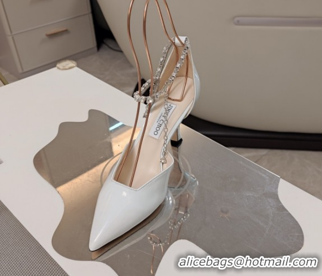 Popular Style Jimmy Choo Stevie Pumps 8cm in Patent Leather with Strass Strap White 0206104 2026