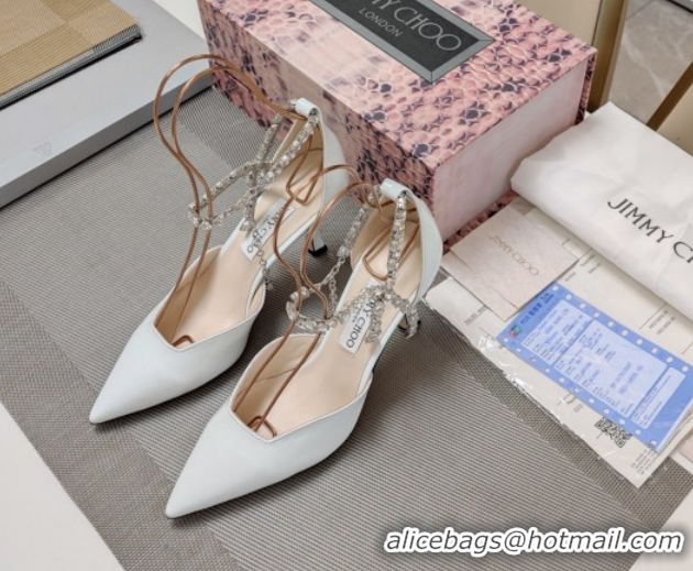 Popular Style Jimmy Choo Stevie Pumps 8cm in Patent Leather with Strass Strap White 0206104 2026