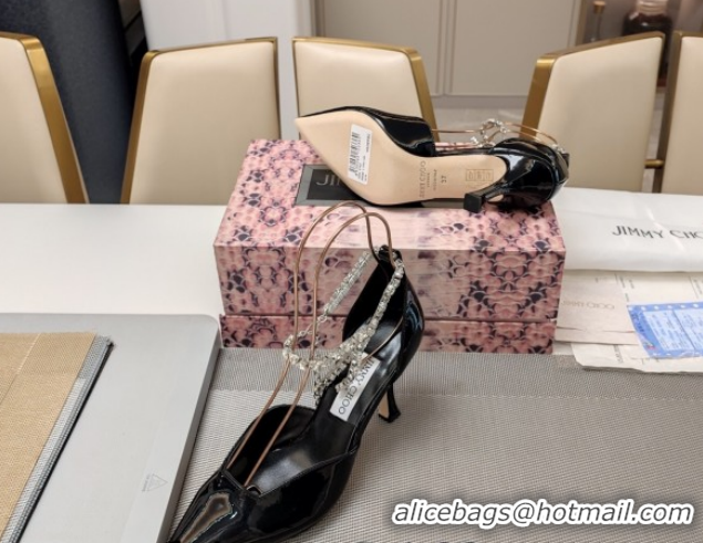 Good Quality Jimmy Choo Stevie Pumps 8cm in Patent Leather with Strass Strap Black 0206105 2026