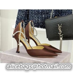 Low Price Jimmy Choo Stevie Pumps 9cm in Satin with Strass Strap Brown 0206106 2026