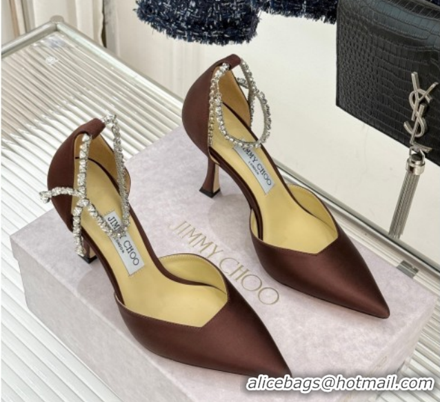 Low Price Jimmy Choo Stevie Pumps 9cm in Satin with Strass Strap Brown 0206106 2026
