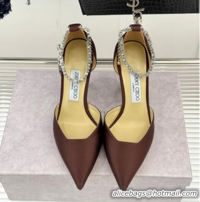 Low Price Jimmy Choo Stevie Pumps 9cm in Satin with Strass Strap Brown 0206106 2026