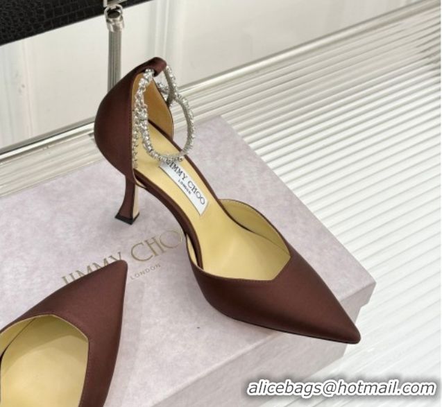 Low Price Jimmy Choo Stevie Pumps 9cm in Satin with Strass Strap Brown 0206106 2026