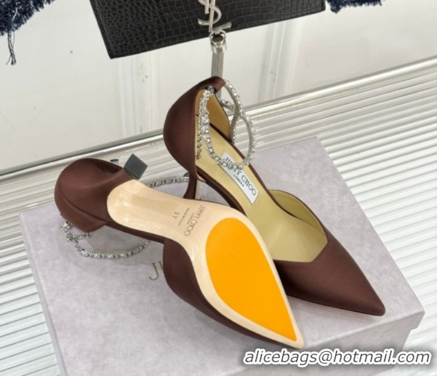 Low Price Jimmy Choo Stevie Pumps 9cm in Satin with Strass Strap Brown 0206106 2026