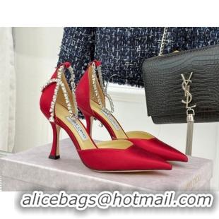 Low Cost Jimmy Choo Stevie Pumps 9cm in Satin with Strass Strap Red 0206107 2026