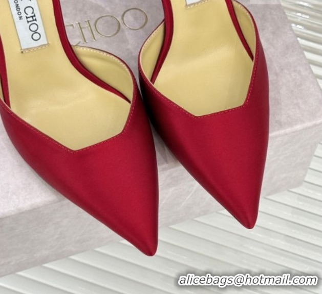 Low Cost Jimmy Choo Stevie Pumps 9cm in Satin with Strass Strap Red 0206107 2026