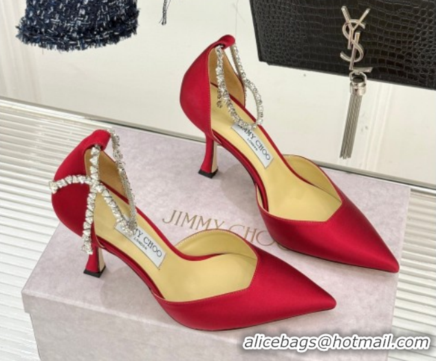 Low Cost Jimmy Choo Stevie Pumps 9cm in Satin with Strass Strap Red 0206107 2026