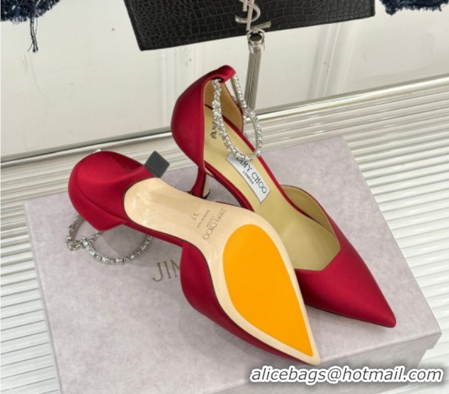 Low Cost Jimmy Choo Stevie Pumps 9cm in Satin with Strass Strap Red 0206107 2026
