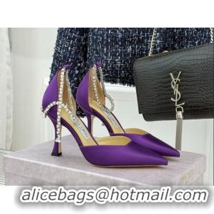 Good Looking Jimmy Choo Stevie Pumps 9cm in Satin with Strass Strap Purple 0206108 2026