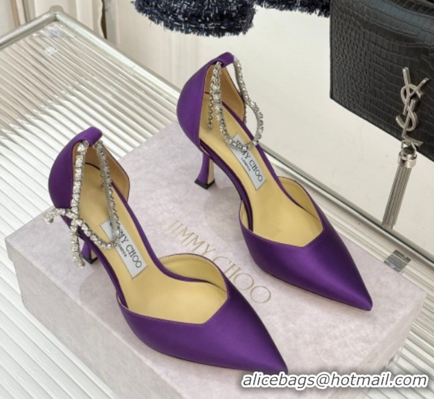 Good Looking Jimmy Choo Stevie Pumps 9cm in Satin with Strass Strap Purple 0206108 2026
