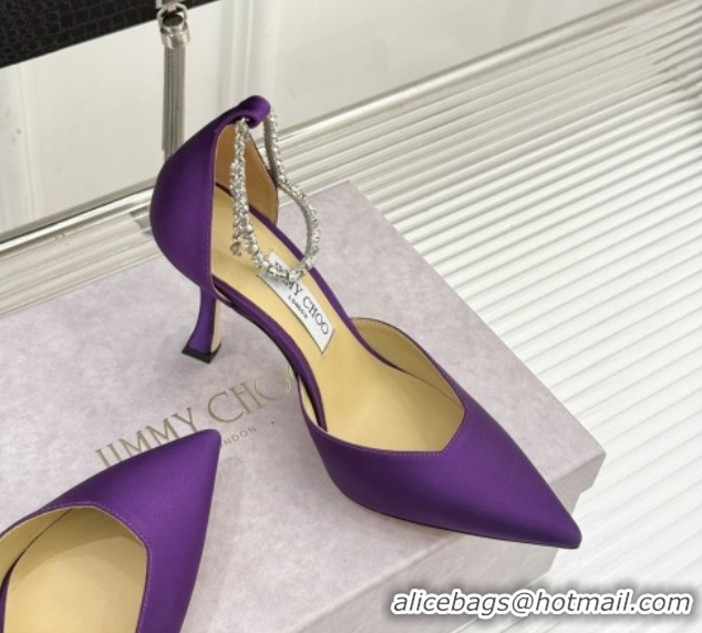 Good Looking Jimmy Choo Stevie Pumps 9cm in Satin with Strass Strap Purple 0206108 2026