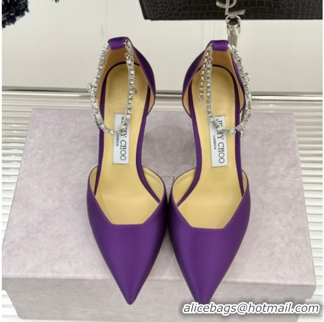 Good Looking Jimmy Choo Stevie Pumps 9cm in Satin with Strass Strap Purple 0206108 2026