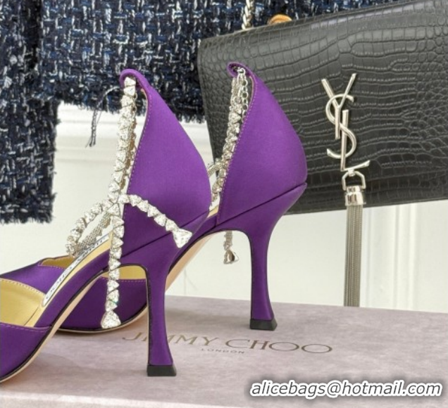 Good Looking Jimmy Choo Stevie Pumps 9cm in Satin with Strass Strap Purple 0206108 2026