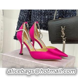 Most Popular Jimmy Choo Stevie Pumps 9cm in Satin with Strass Strap Fuchsia Pink 0206109 2026