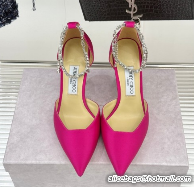Most Popular Jimmy Choo Stevie Pumps 9cm in Satin with Strass Strap Fuchsia Pink 0206109 2026