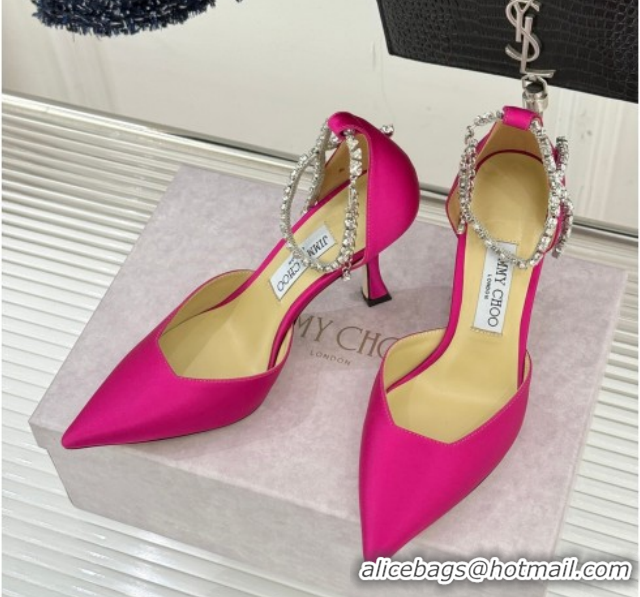 Most Popular Jimmy Choo Stevie Pumps 9cm in Satin with Strass Strap Fuchsia Pink 0206109 2026