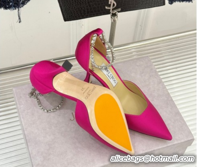 Most Popular Jimmy Choo Stevie Pumps 9cm in Satin with Strass Strap Fuchsia Pink 0206109 2026