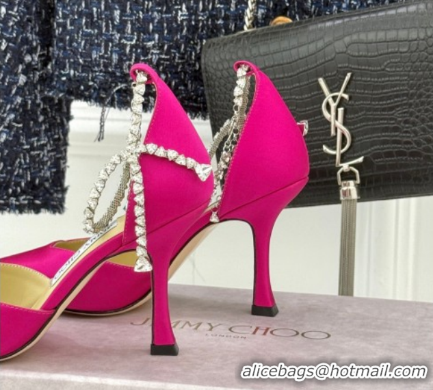 Most Popular Jimmy Choo Stevie Pumps 9cm in Satin with Strass Strap Fuchsia Pink 0206109 2026