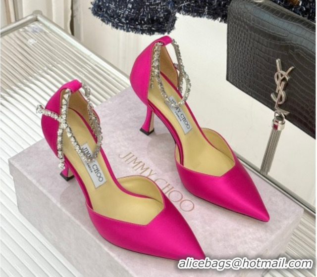 Most Popular Jimmy Choo Stevie Pumps 9cm in Satin with Strass Strap Fuchsia Pink 0206109 2026
