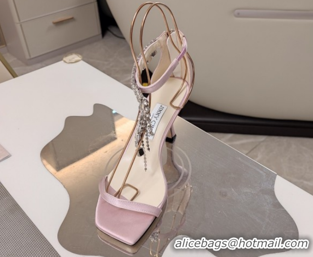 Luxurious Jimmy Choo Satin Heel Sandals 7cm with Strass Strap JC020601 Light Pink 2026