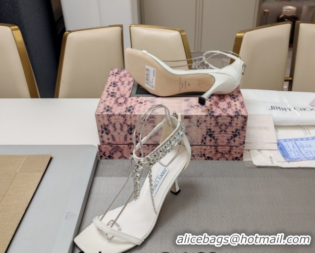 Durable Jimmy Choo Satin Heel Sandals 7cm with Strass Strap JC020601 White 2026