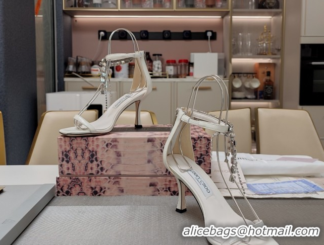 Durable Jimmy Choo Satin Heel Sandals 7cm with Strass Strap JC020601 White 2026