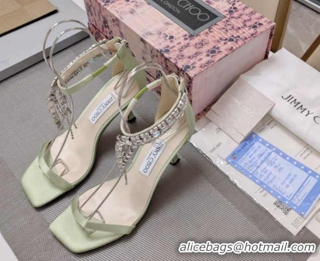 Purchase Jimmy Choo Satin Heel Sandals 7cm with Strass Strap JC020601 Green 2026