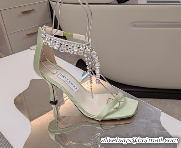 Purchase Jimmy Choo Satin Heel Sandals 7cm with Strass Strap JC020601 Green 2026