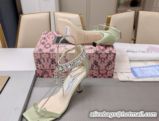 Purchase Jimmy Choo Satin Heel Sandals 7cm with Strass Strap JC020601 Green 2026