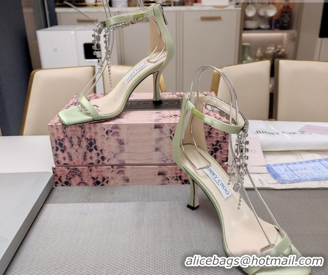 Purchase Jimmy Choo Satin Heel Sandals 7cm with Strass Strap JC020601 Green 2026