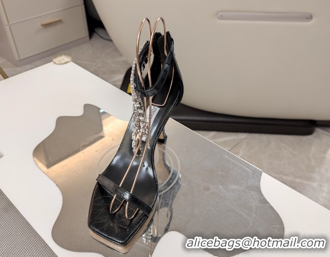 Top Grade Jimmy Choo Satin Heel Sandals 7cm with Strass Strap JC020601 Black 2026