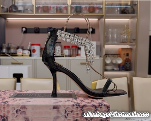 Top Grade Jimmy Choo Satin Heel Sandals 7cm with Strass Strap JC020601 Black 2026