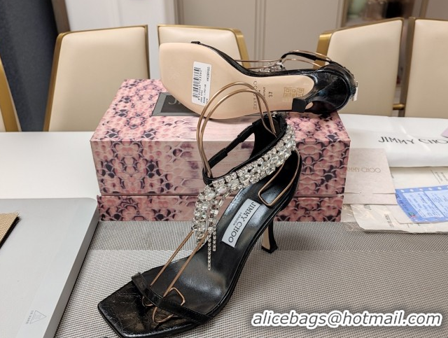 Top Grade Jimmy Choo Satin Heel Sandals 7cm with Strass Strap JC020601 Black 2026