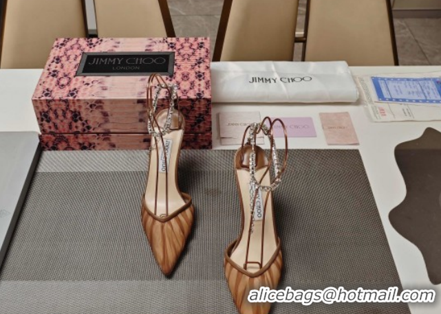Good Quality Jimmy Choo Saeda Heel Pumps 10cm in Tulle Mesh with Strass Strap Brown 0206115 2026