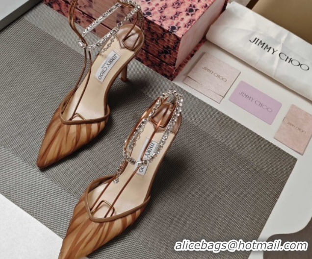 Good Quality Jimmy Choo Saeda Heel Pumps 10cm in Tulle Mesh with Strass Strap Brown 0206115 2026