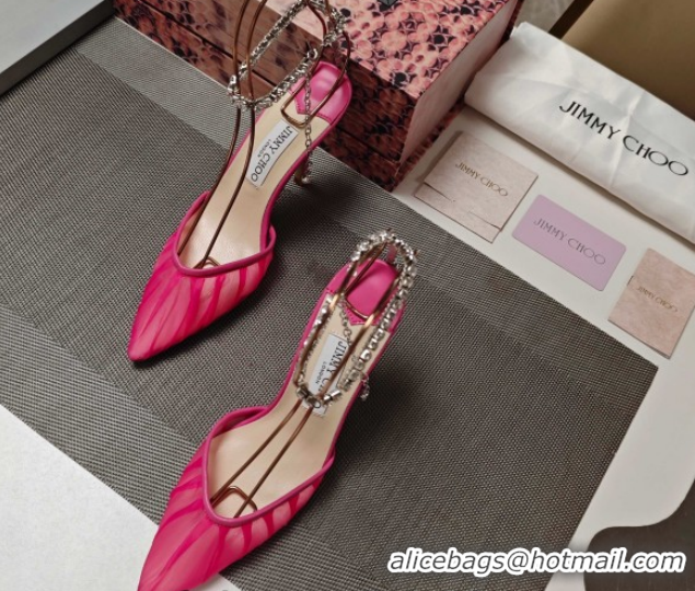 Pretty Style Jimmy Choo Saeda Heel Pumps 10cm in Tulle Mesh with Strass Strap Pink 0206116 2026