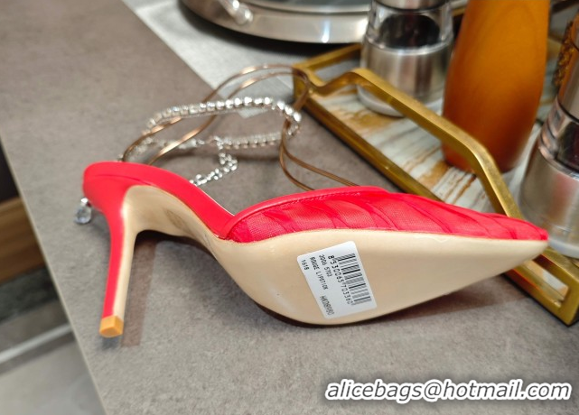 Best Grade Jimmy Choo Saeda Heel Pumps 10cm in Tulle Mesh with Strass Strap Red 0206117 2026