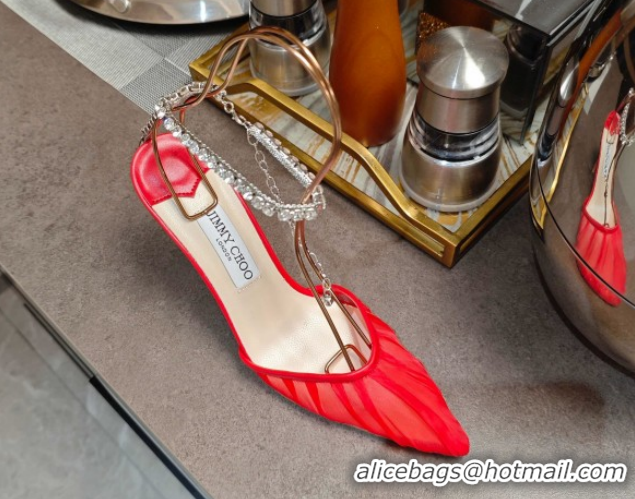 Best Grade Jimmy Choo Saeda Heel Pumps 10cm in Tulle Mesh with Strass Strap Red 0206117 2026