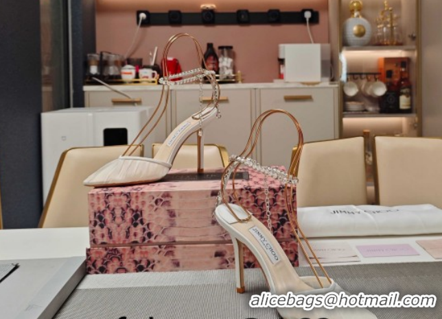 Unique Style Jimmy Choo Saeda Heel Pumps 10cm in Tulle Mesh with Strass Strap White 0206118 2026