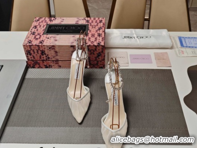Unique Style Jimmy Choo Saeda Heel Pumps 10cm in Tulle Mesh with Strass Strap White 0206118 2026