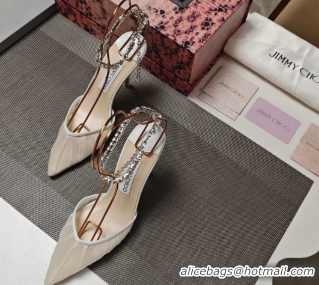 Unique Style Jimmy Choo Saeda Heel Pumps 10cm in Tulle Mesh with Strass Strap White 0206118 2026