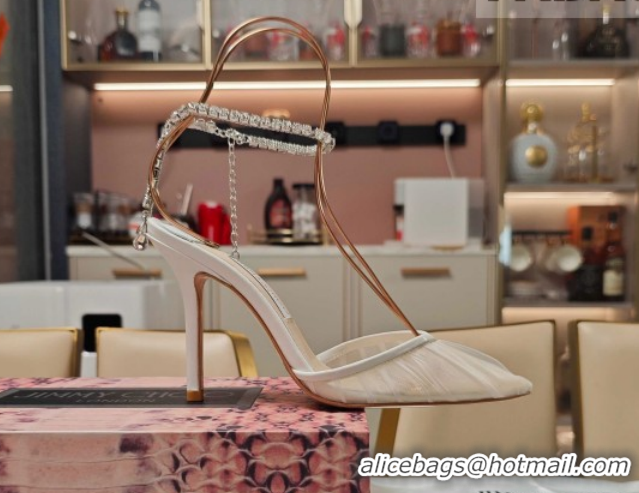 Unique Style Jimmy Choo Saeda Heel Pumps 10cm in Tulle Mesh with Strass Strap White 0206118 2026