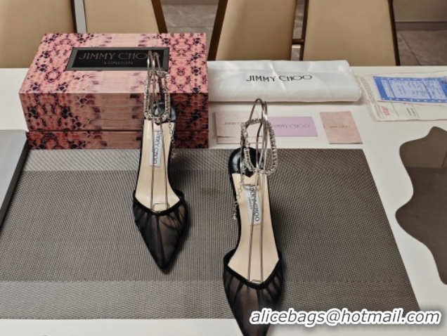 Best Price Jimmy Choo Saeda Heel Pumps 10cm in Tulle Mesh with Strass Strap Black 0206119 2026