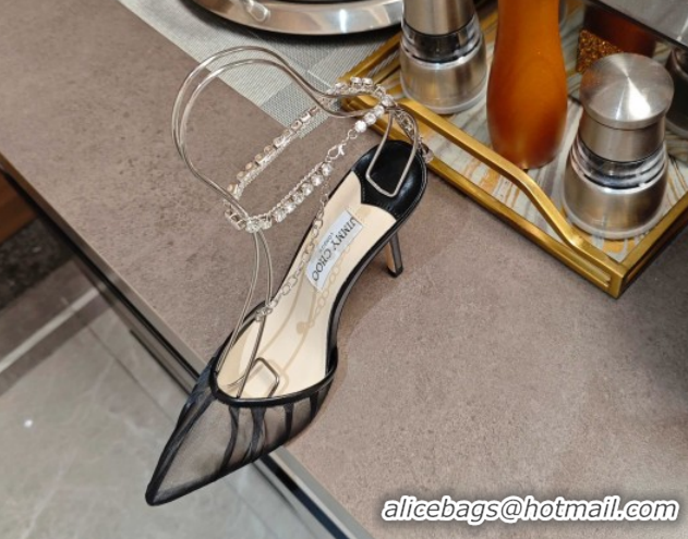 Best Price Jimmy Choo Saeda Heel Pumps 10cm in Tulle Mesh with Strass Strap Black 0206119 2026