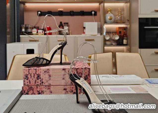 Best Price Jimmy Choo Saeda Heel Pumps 10cm in Tulle Mesh with Strass Strap Black 0206119 2026