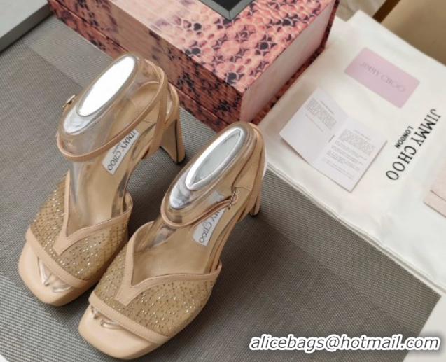 Pretty Style Jimmy Choo Karli Platform Sandals 12.5cm in Crystal Mesh 0206122 Nude 2026