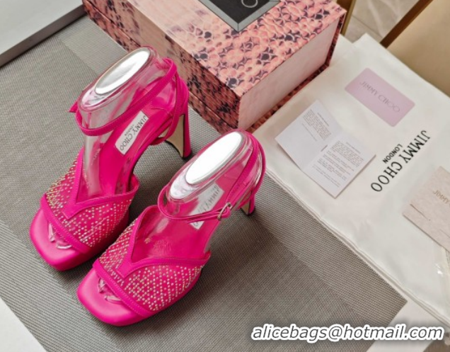 Popular Style Jimmy Choo Karli Platform Sandals 12.5cm in Crystal Mesh 0206123 Dark Pink 2026
