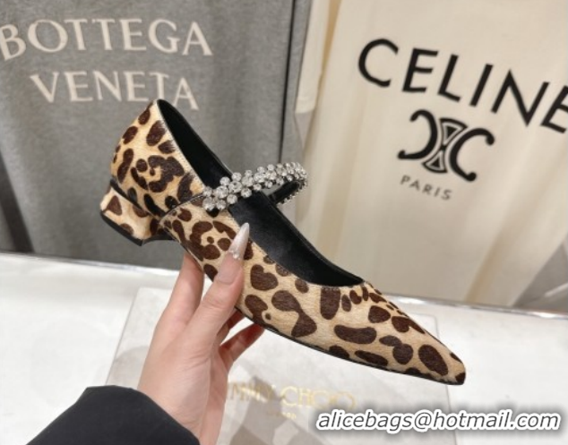 Top Grade Jimmy Choo Bing Pump Flat 2.5cm with Strass Strap in Leopard Print 0207001 2026