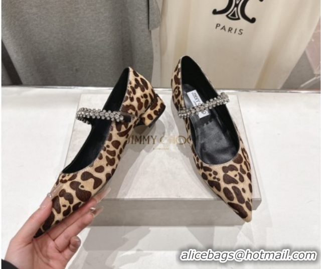 Top Grade Jimmy Choo Bing Pump Flat 2.5cm with Strass Strap in Leopard Print 0207001 2026