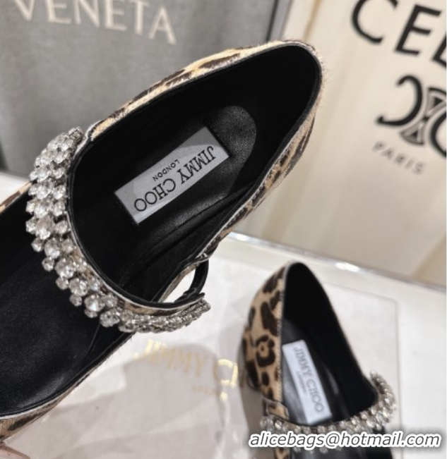 Top Grade Jimmy Choo Bing Pump Flat 2.5cm with Strass Strap in Leopard Print 0207001 2026